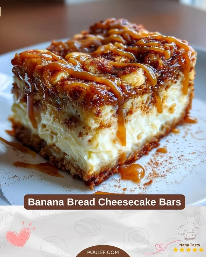 Deliziose barre di cheesecake di banana appena sfornate su un piatto