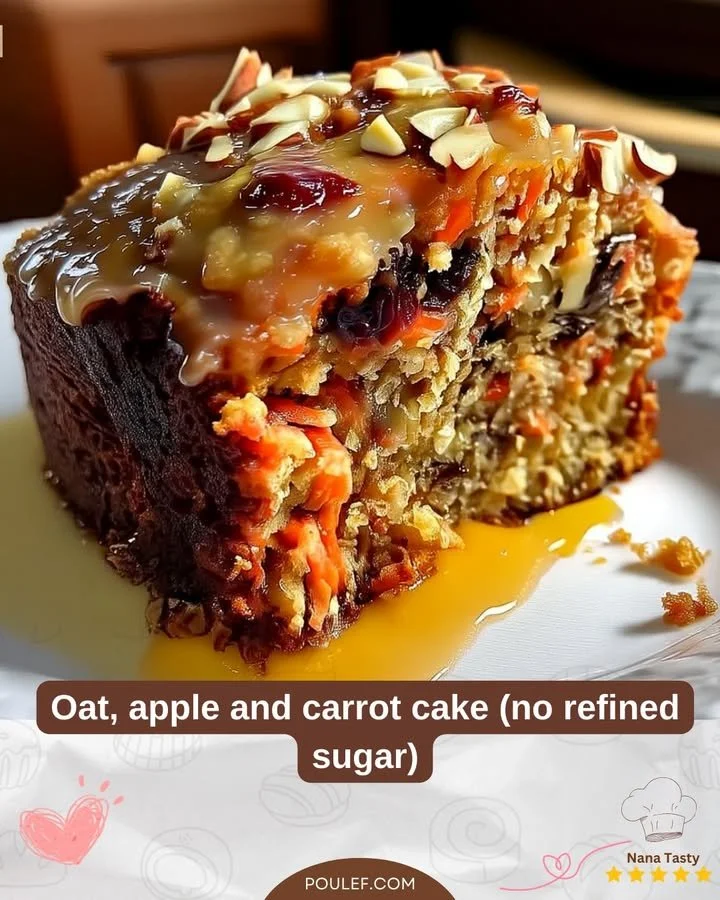 Torta di avena, mela e carota senza zucchero raffinato servita su un piatto