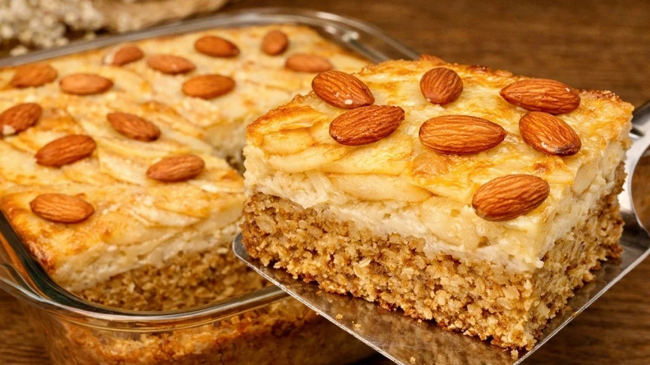 Zabpelyhes almás és banános sütemény, egészséges desszert recept