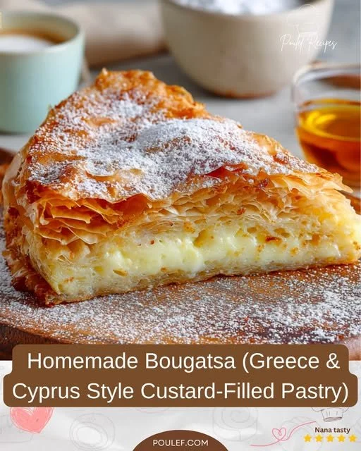 Házi bougatsa görög és ciprusi stílusú krémes töltelékkel.