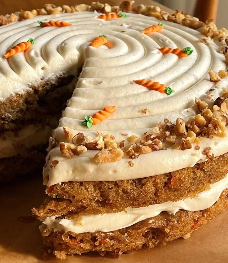 Sárgarépa torta ínycsiklandó szeletekben, étvágygerjesztő tálalásban.