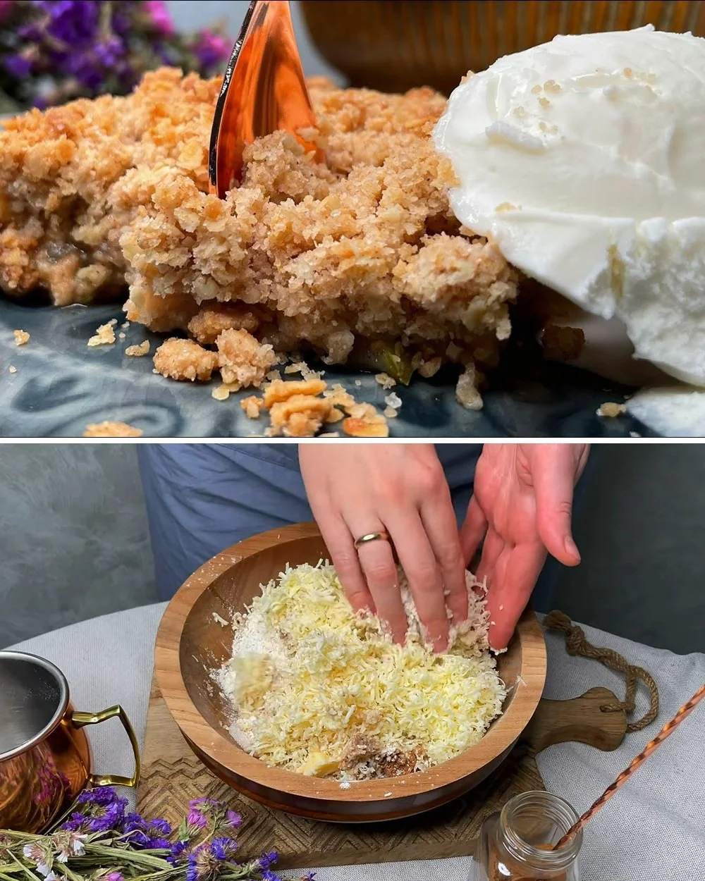 Almás zabkásás morzsa egyszerű recept, édes és tápláló desszert
