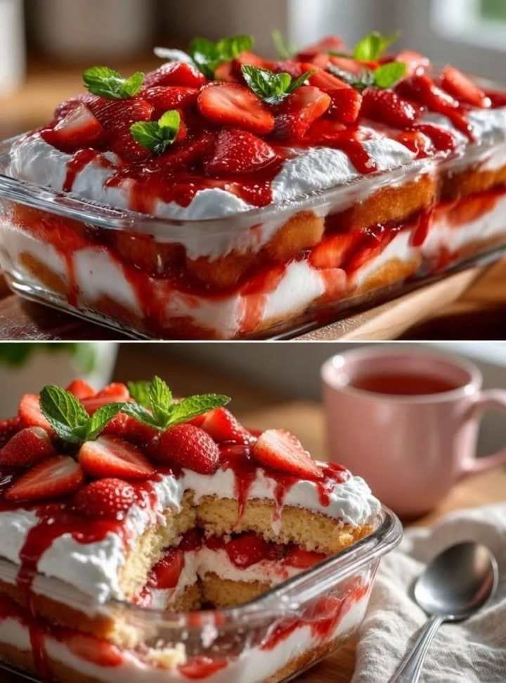 Eper tiramisu tányéron, ínycsiklandó desszert friss eperrel.