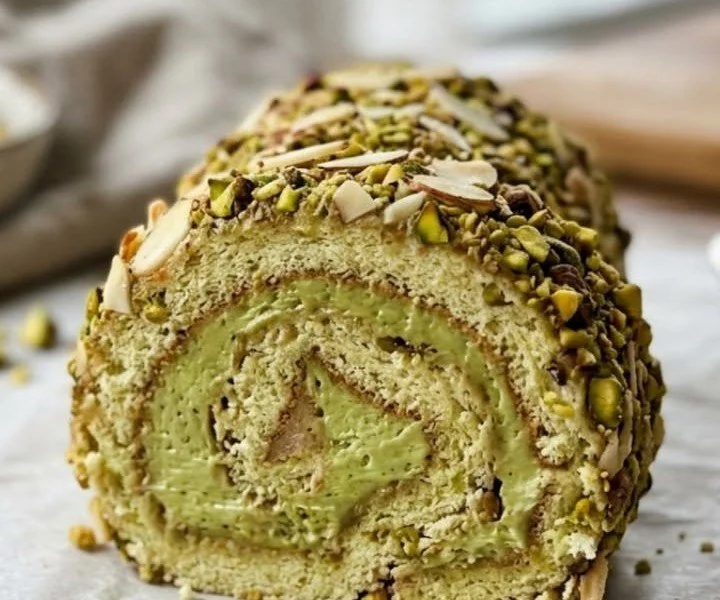 Pisztáciás tekercs mandulával, finom dessert recept