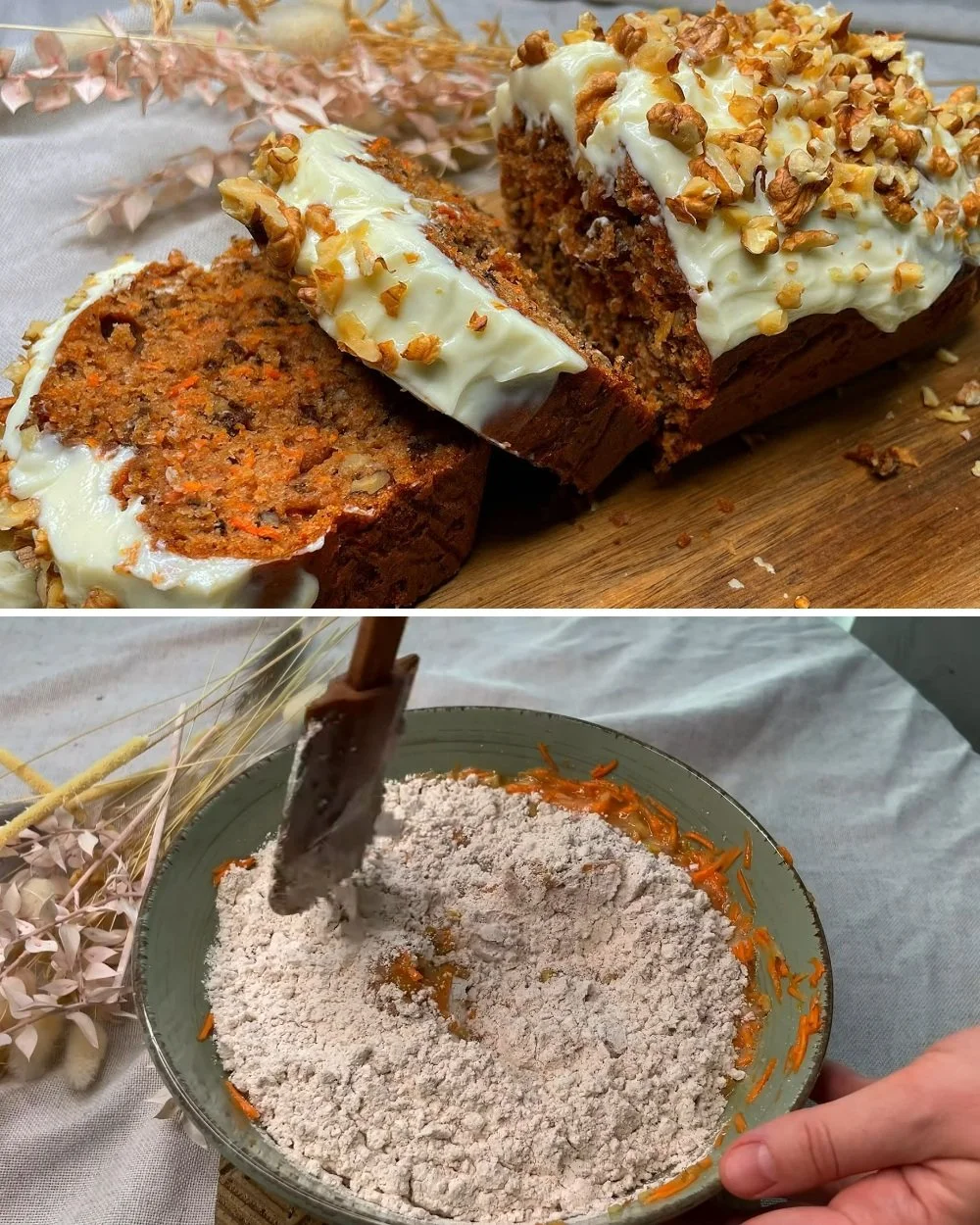 Sárgarépa diós muffin sütemény friss hozzávalókkal tálalva