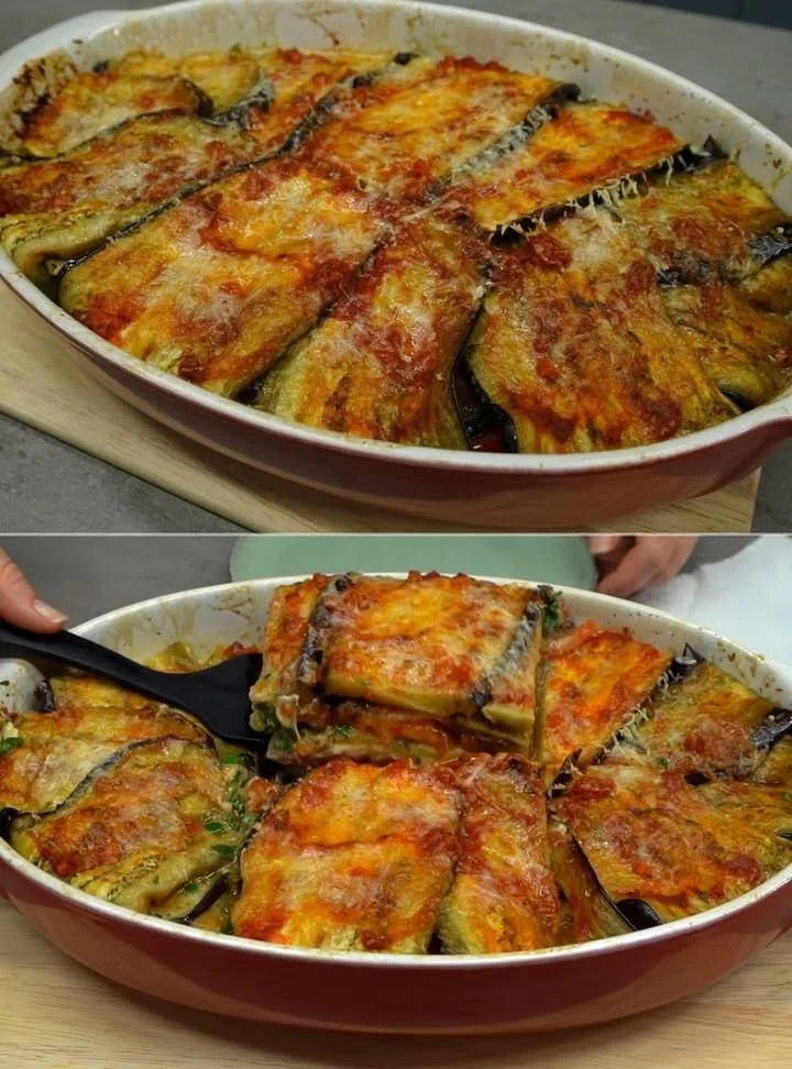 Ínycsiklandó zöldség lasagna friss zöldségekből, sütve és tálalva.
