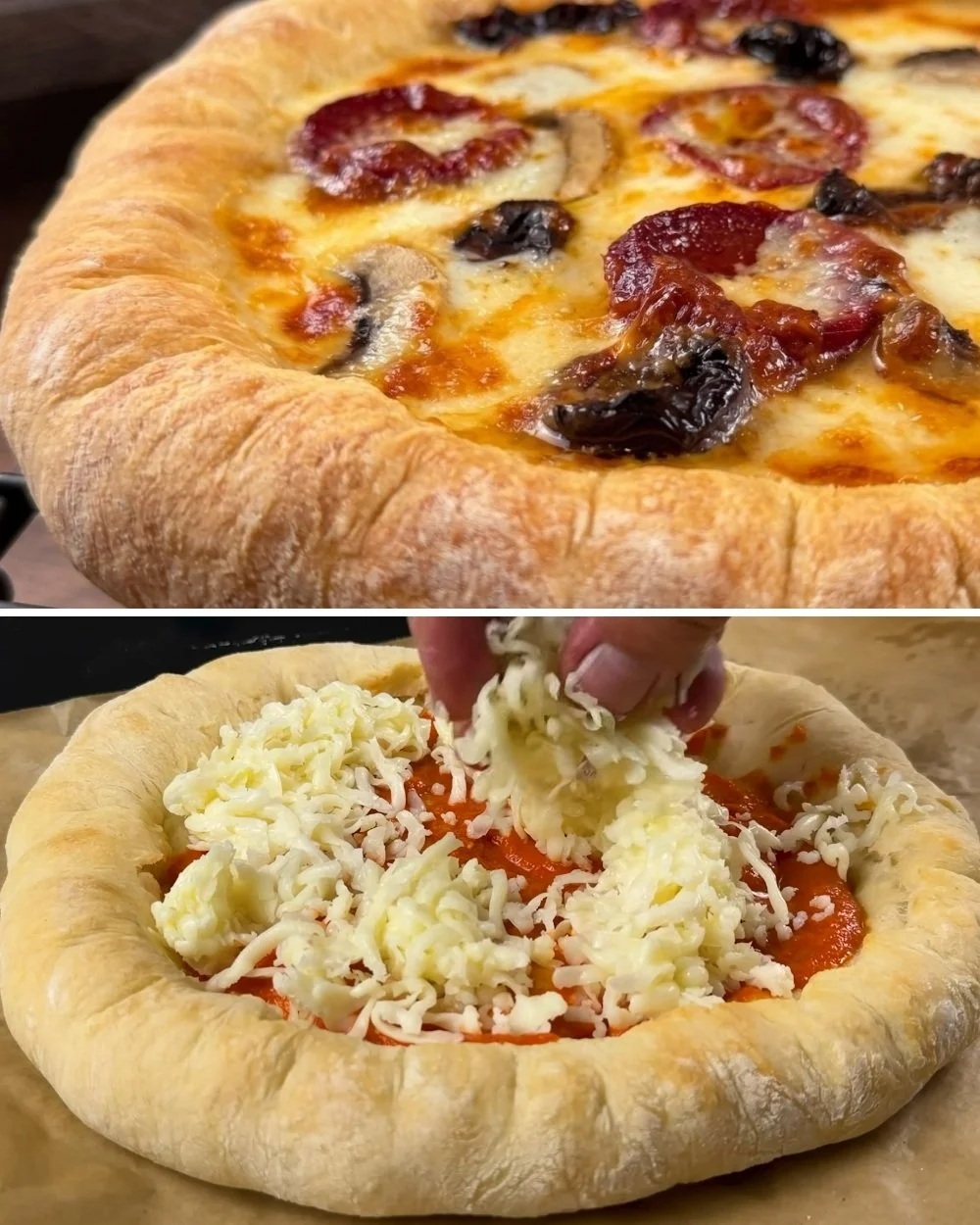 Ropogós tésztás pizza recept, ínycsiklandó feltétekkel készítve.
