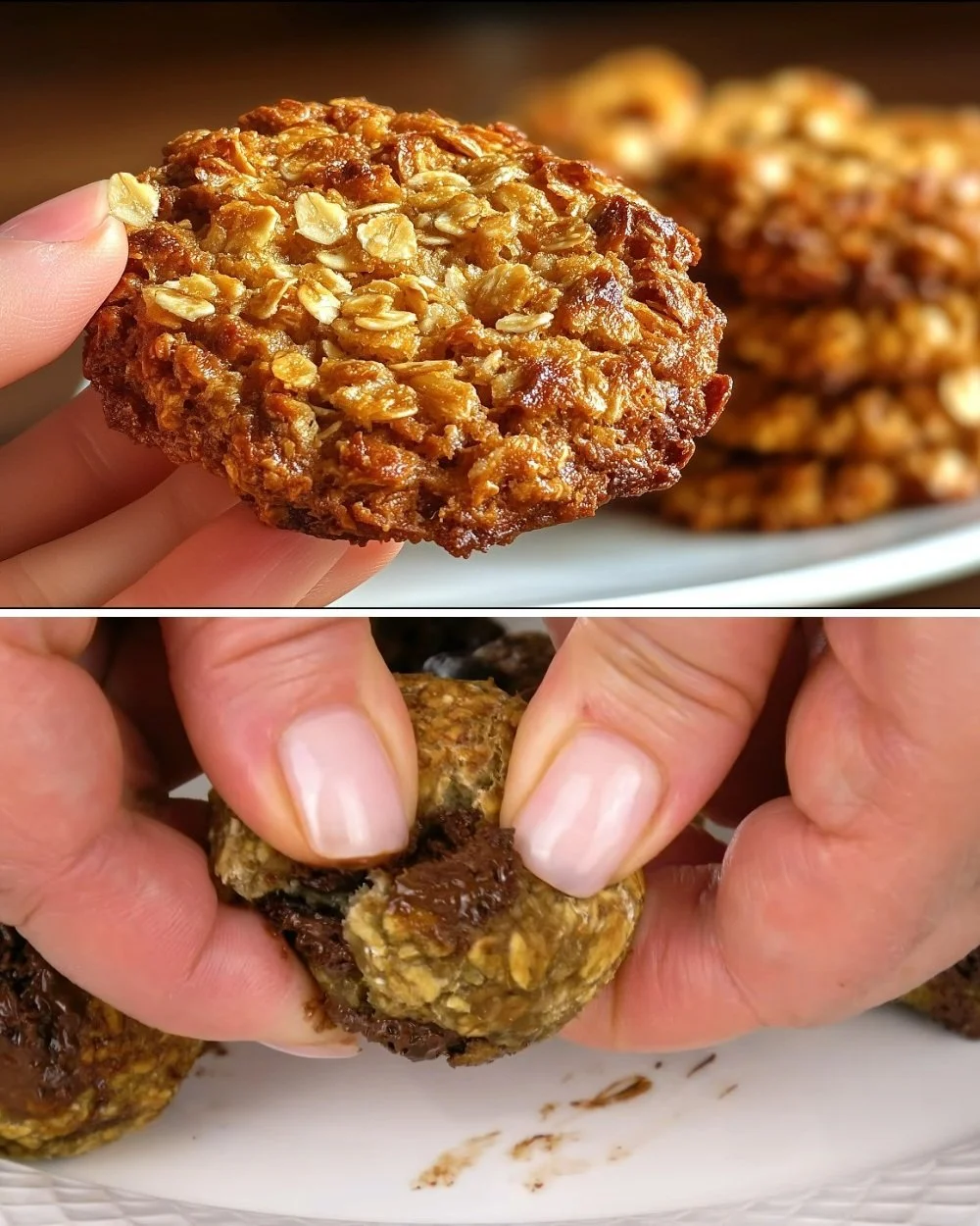 Banános zabgolyók csokoládéval, ropogós zabkekszek, egészséges snack