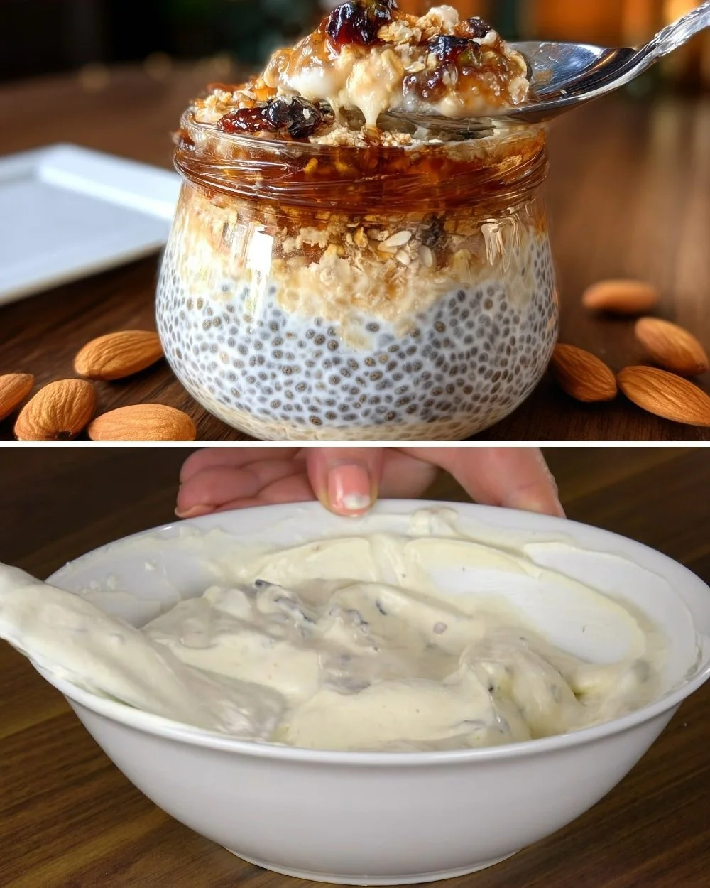 Egészséges chia és avena reggeli tál friss gyümölcsökkel