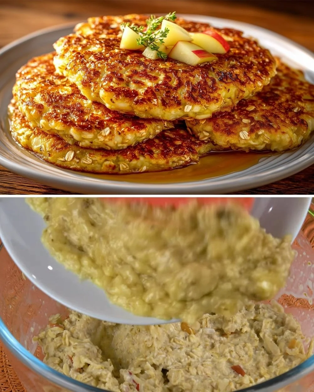Zabos palacsinta almával és banánnal tálalva, ízletes recept