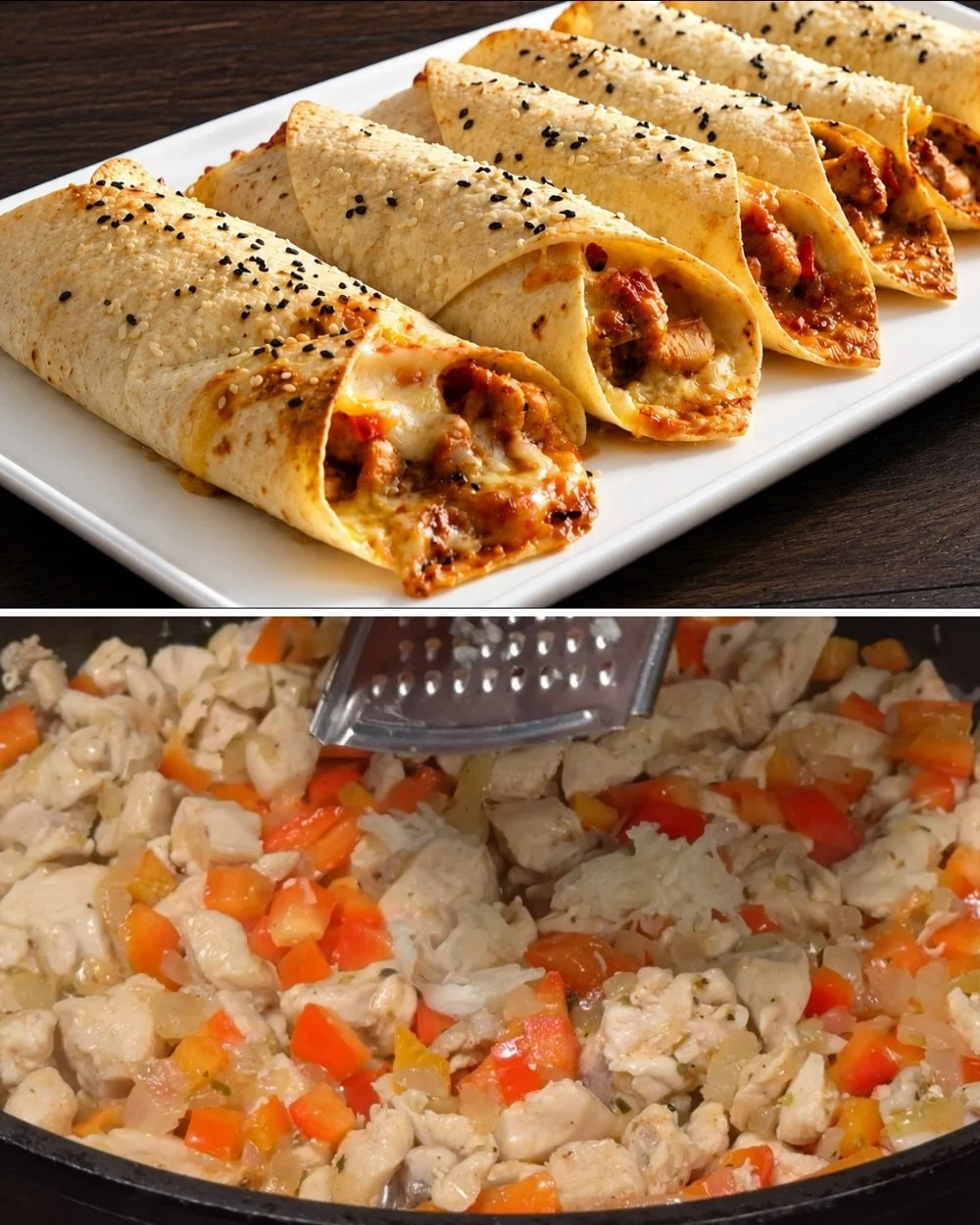 Gyors csirkés tortilla falatok recept elkészítés közben