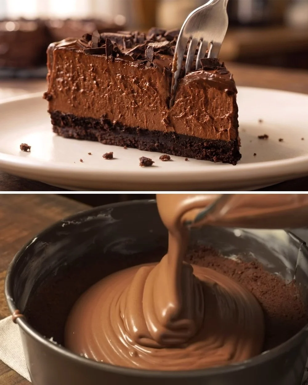 Selymes háromszeletű csokoládé torta recept képe