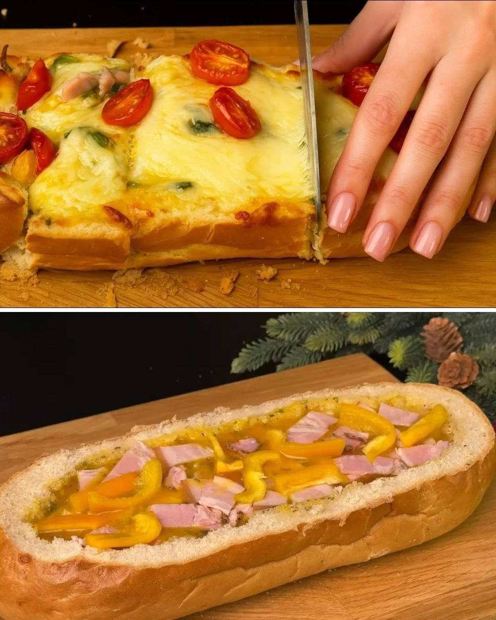 Tojásos kenyér készítése egy tányéron, friss kenyér és tojás kombinációban.