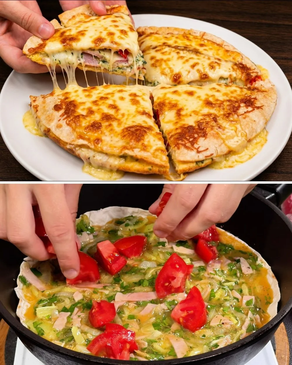 Tortilla pite ínycsiklandó zöldségekkel és hússal töltve