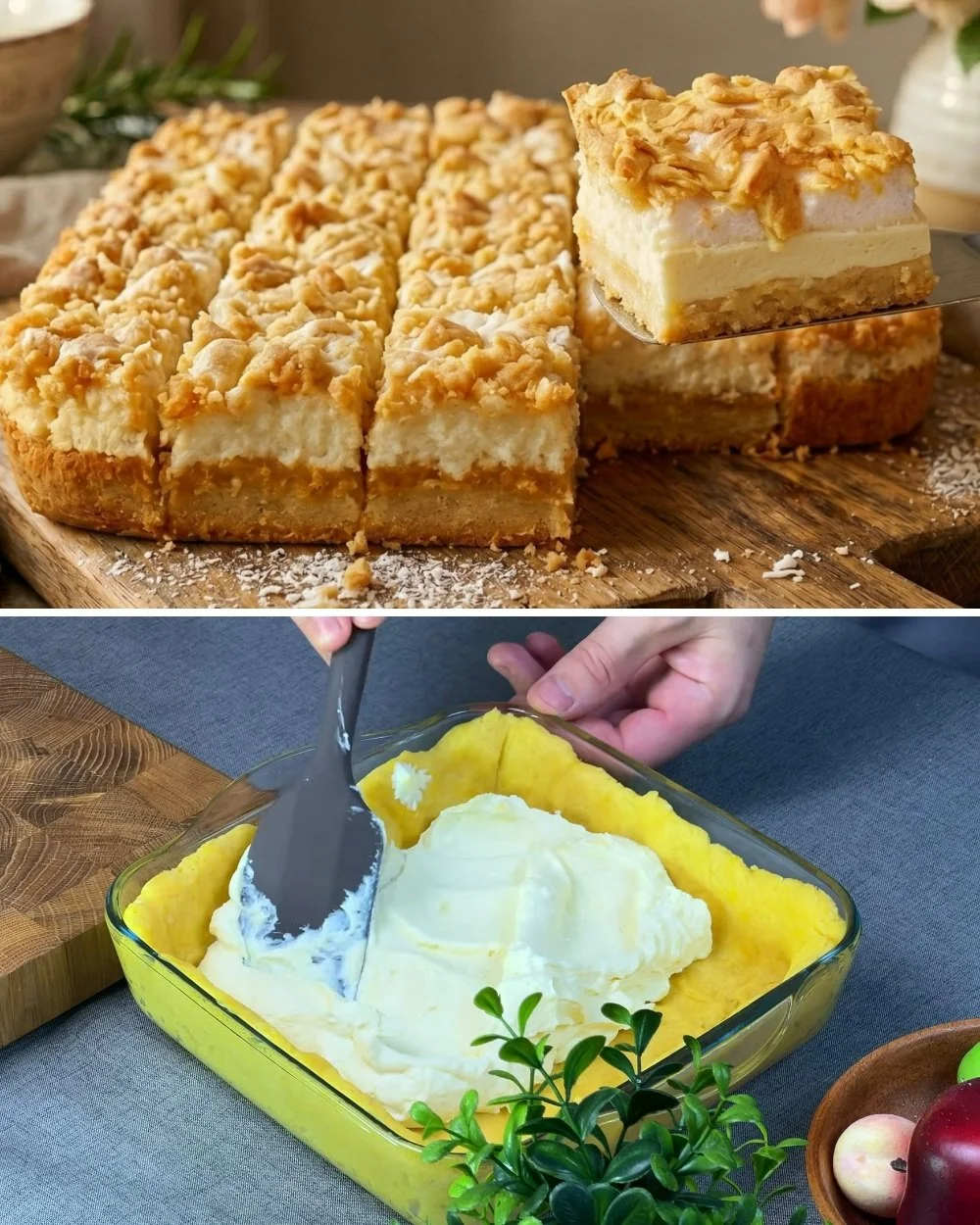 Könnyű és ízletes túrós pite szelet friss gyümölcsökkel tálalva
