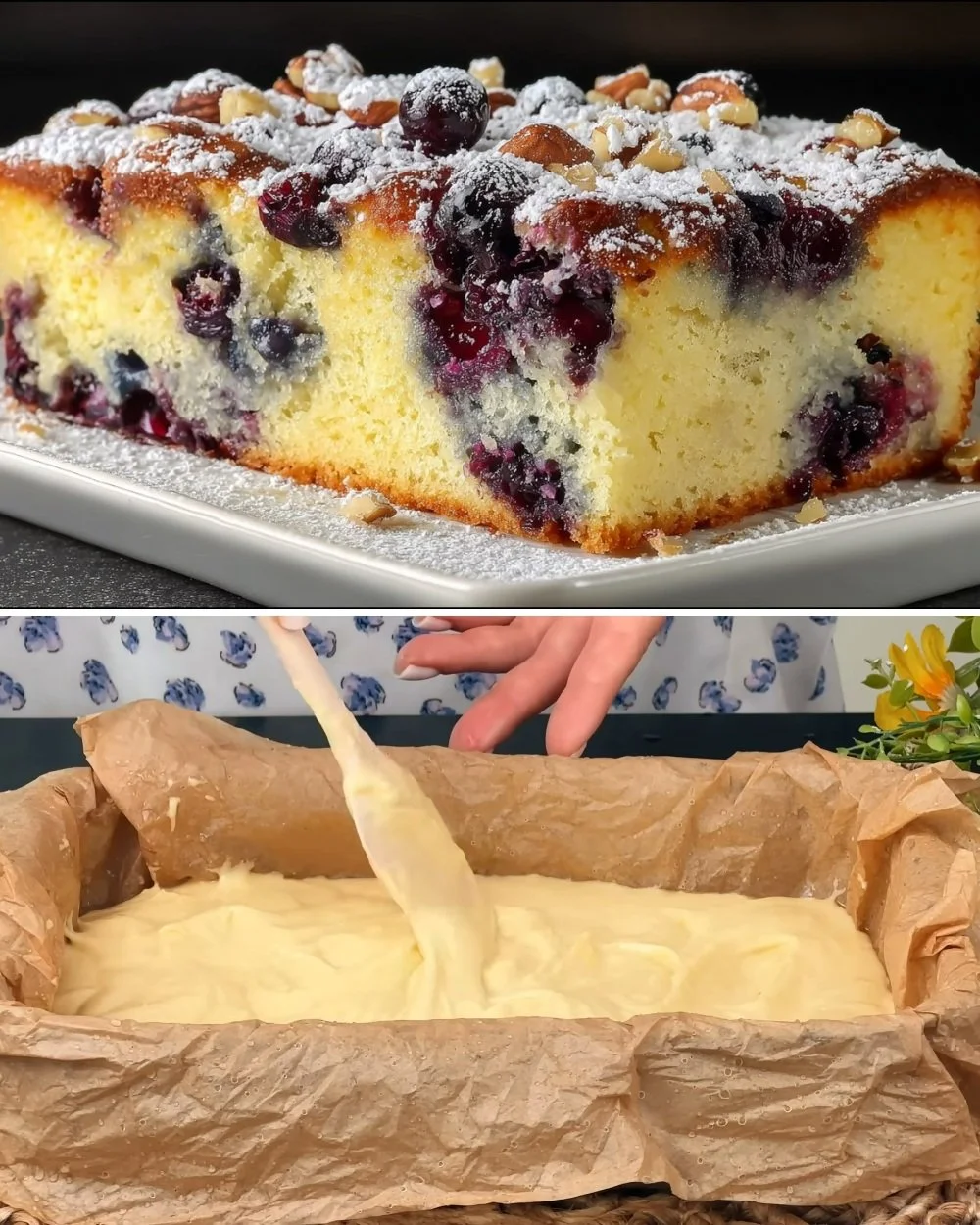 Áfonyás joghurt-túrós sütemény készítése az egyszerű recept alapján