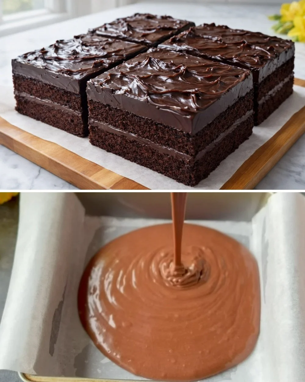Egyszerű csokoládés fudge torta recept elkészítése lépésről lépésre.