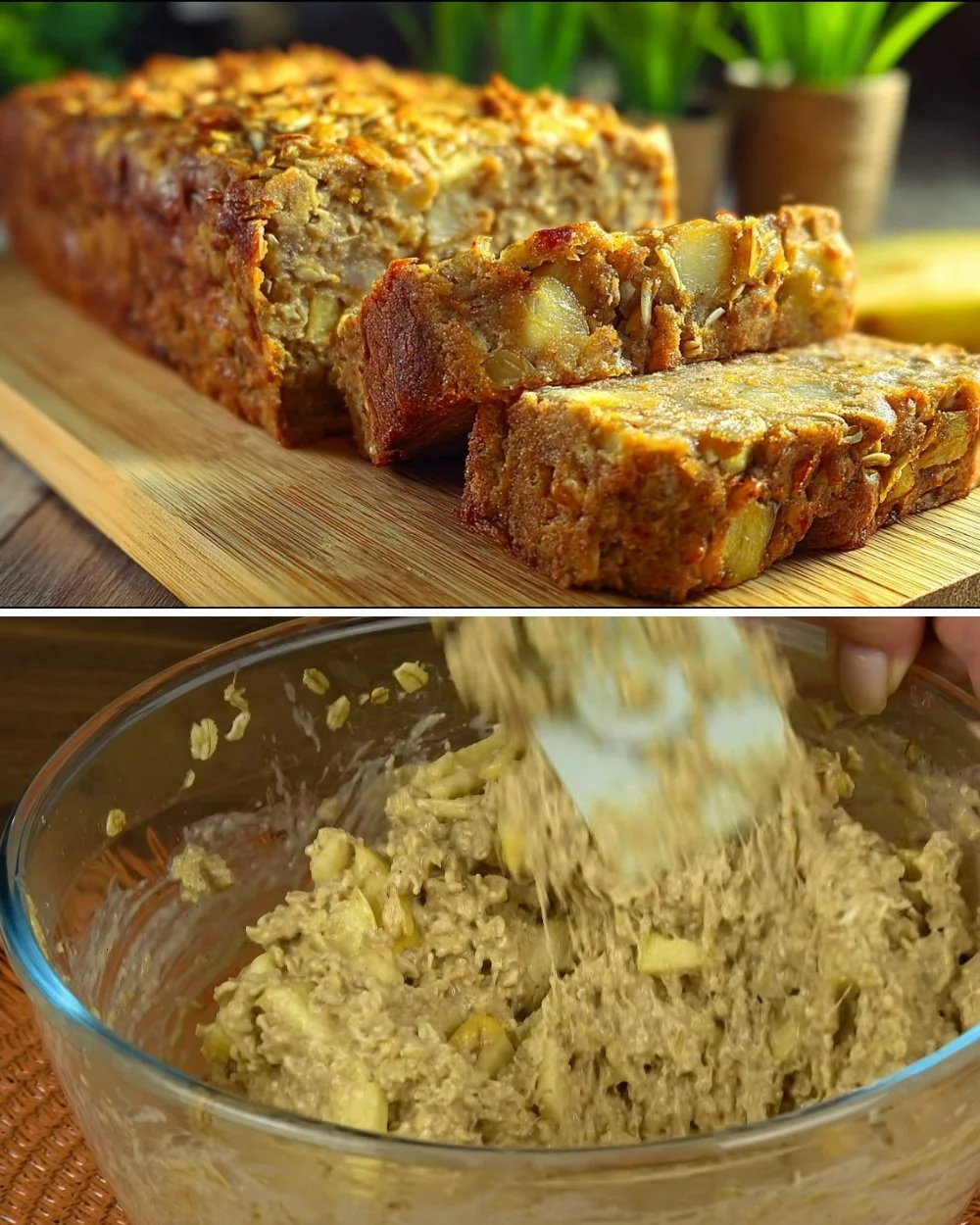 Egyszerű zabpehelyes almás-bananás sütemény recept képe