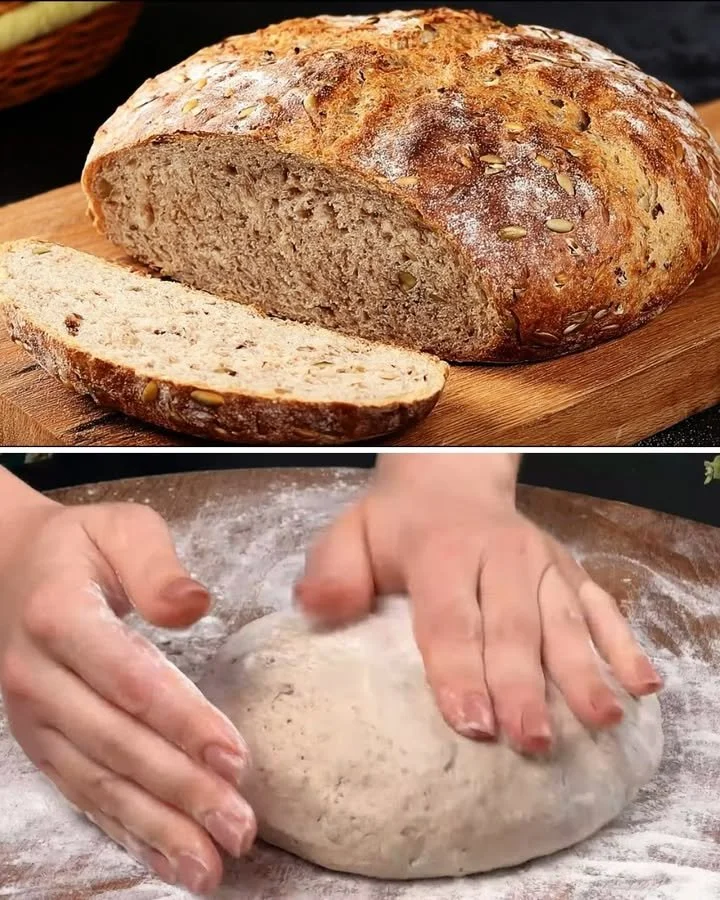 Puha házi rozskenyér napraforgóval és parmezánnal, friss pékáru képe.