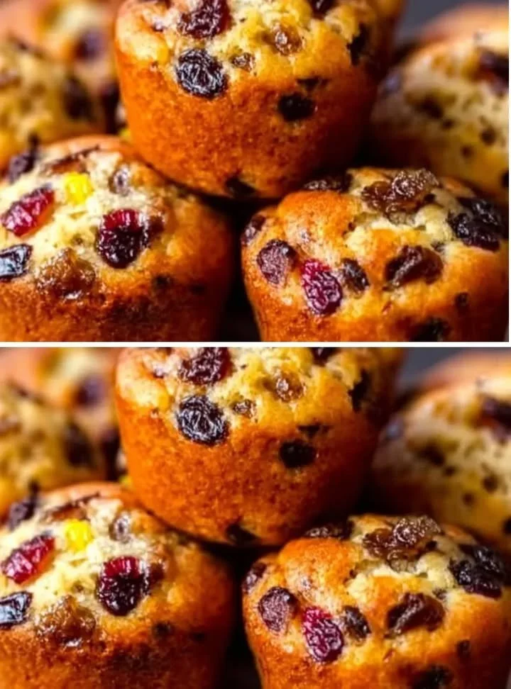 Egyszerű mini gyümölcstorta muffin friss gyümölcsökkel tálalva.