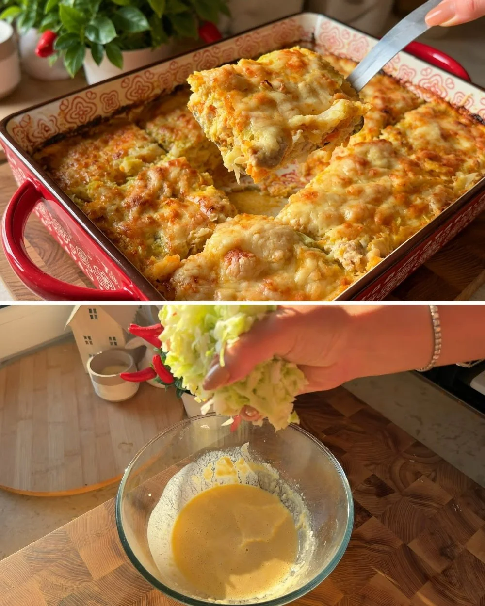 Káposzta csirke recept készítése közben