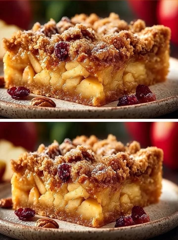 Meleg alma crumble tálalva, friss almával és ropogós morzsával