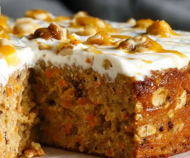 Sárgarépás torta szelet tálalva, díszítve tejszínhabbal és narancsszeletekkel