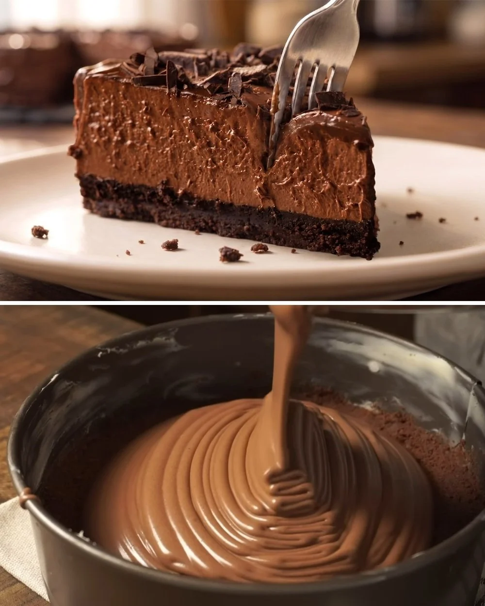 Háromsokoládés sajttorta, selymes krémmel és falatnyi ínycsiklandó rétegekkel.